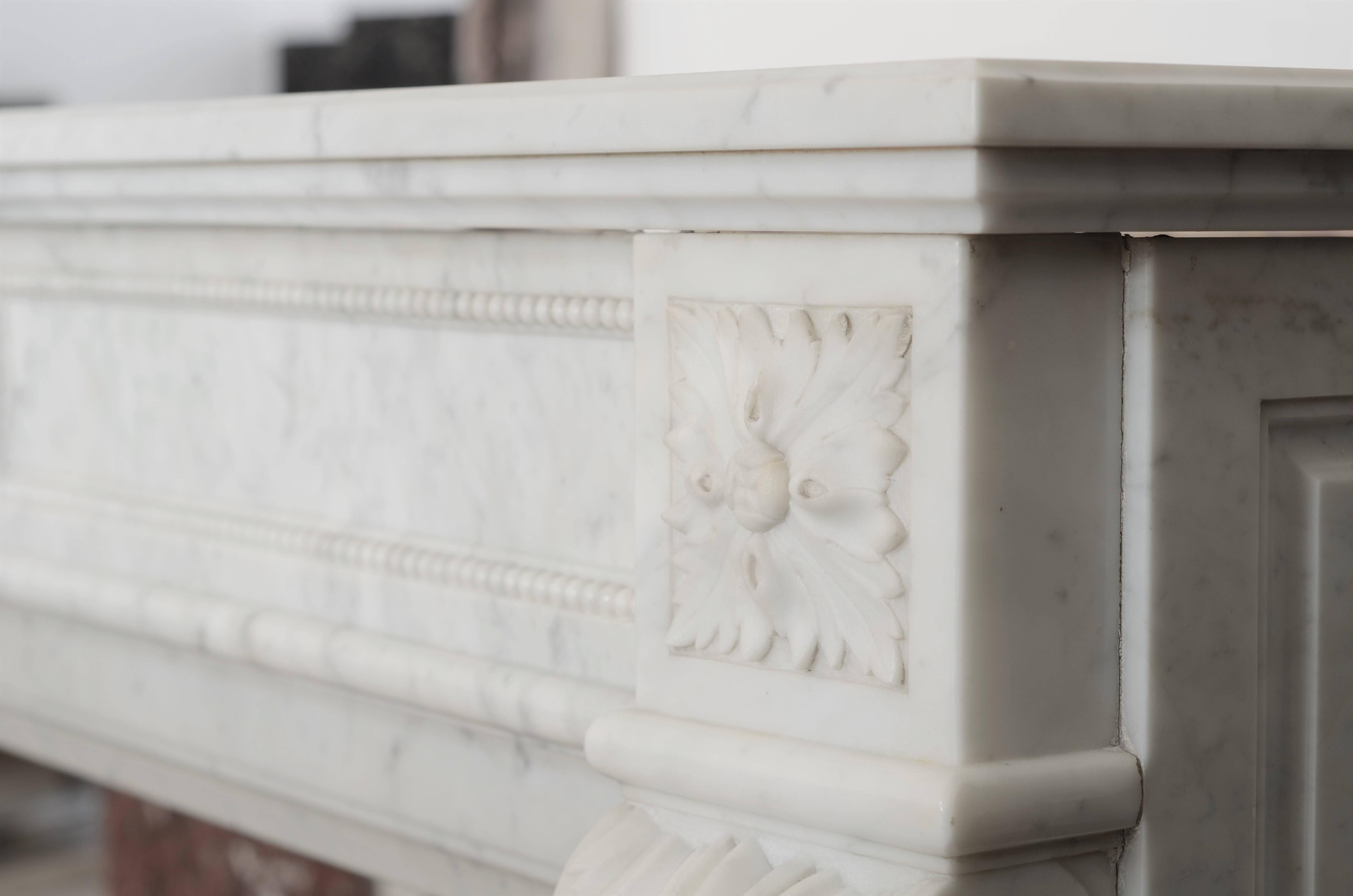 Stylish French Louis XVI Fireplace in Carrara White Marble 7