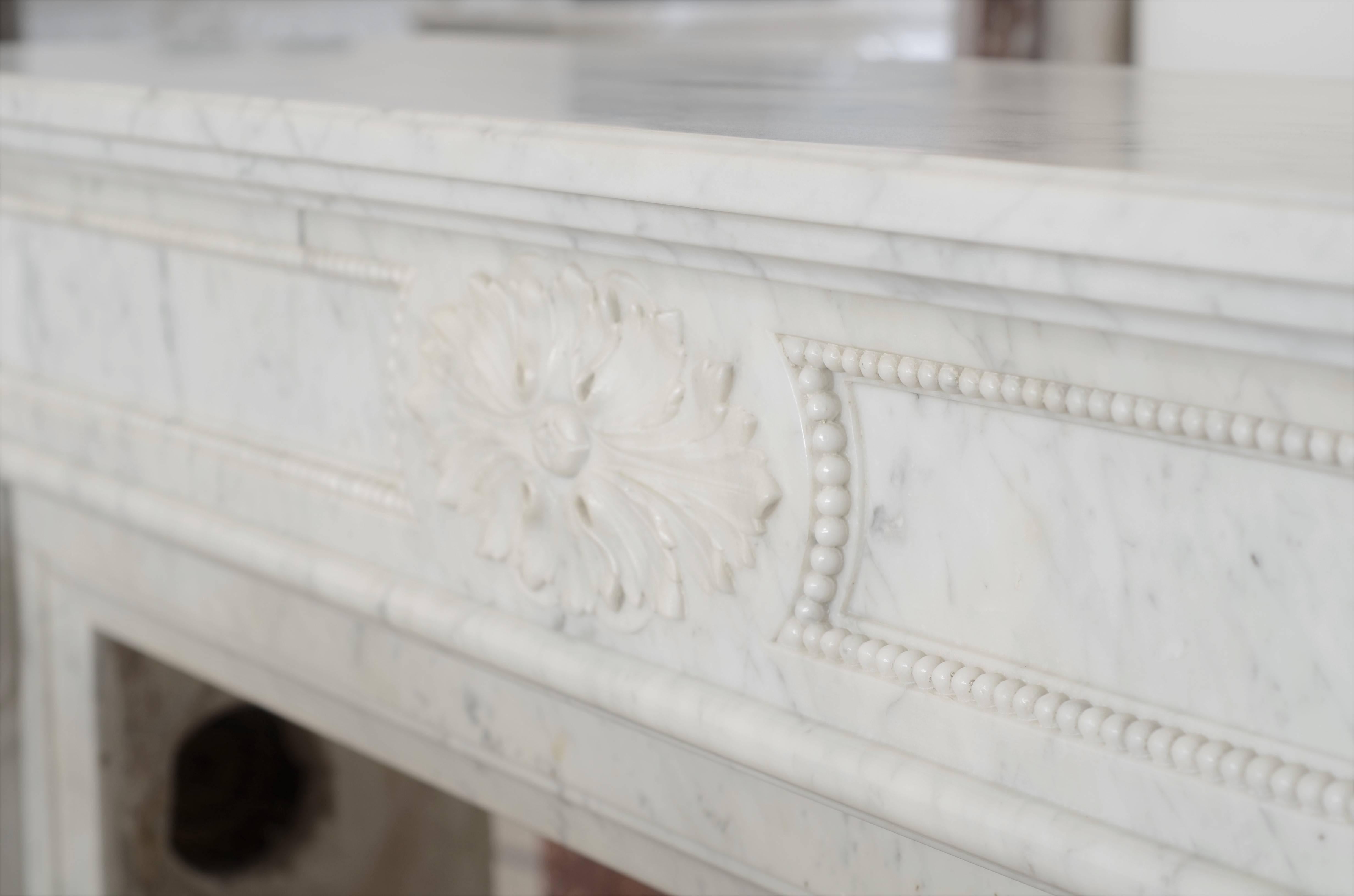 Stylish French Louis XVI Fireplace in Carrara White Marble 8