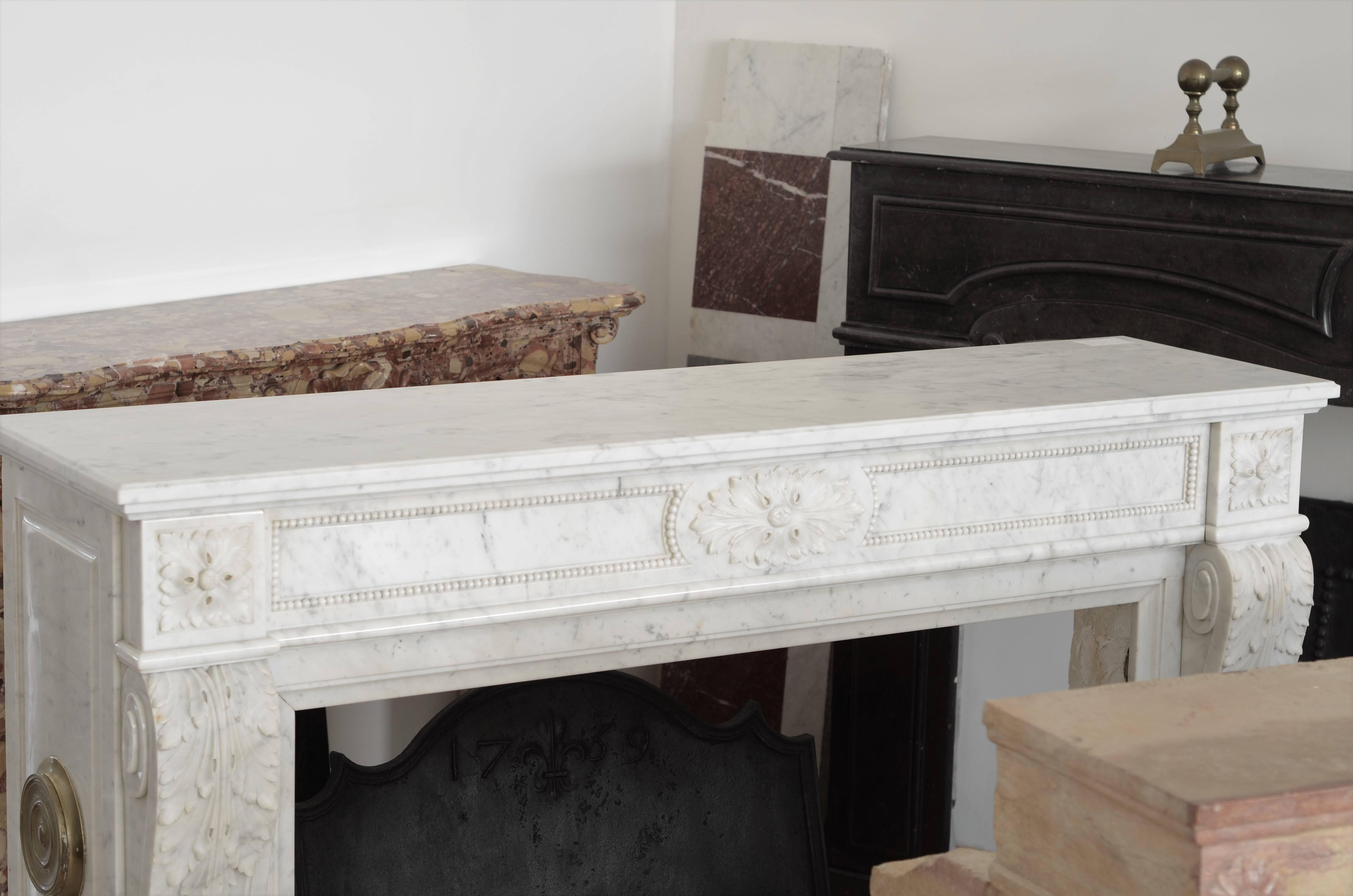Stylish French Louis XVI Fireplace in Carrara White Marble 9