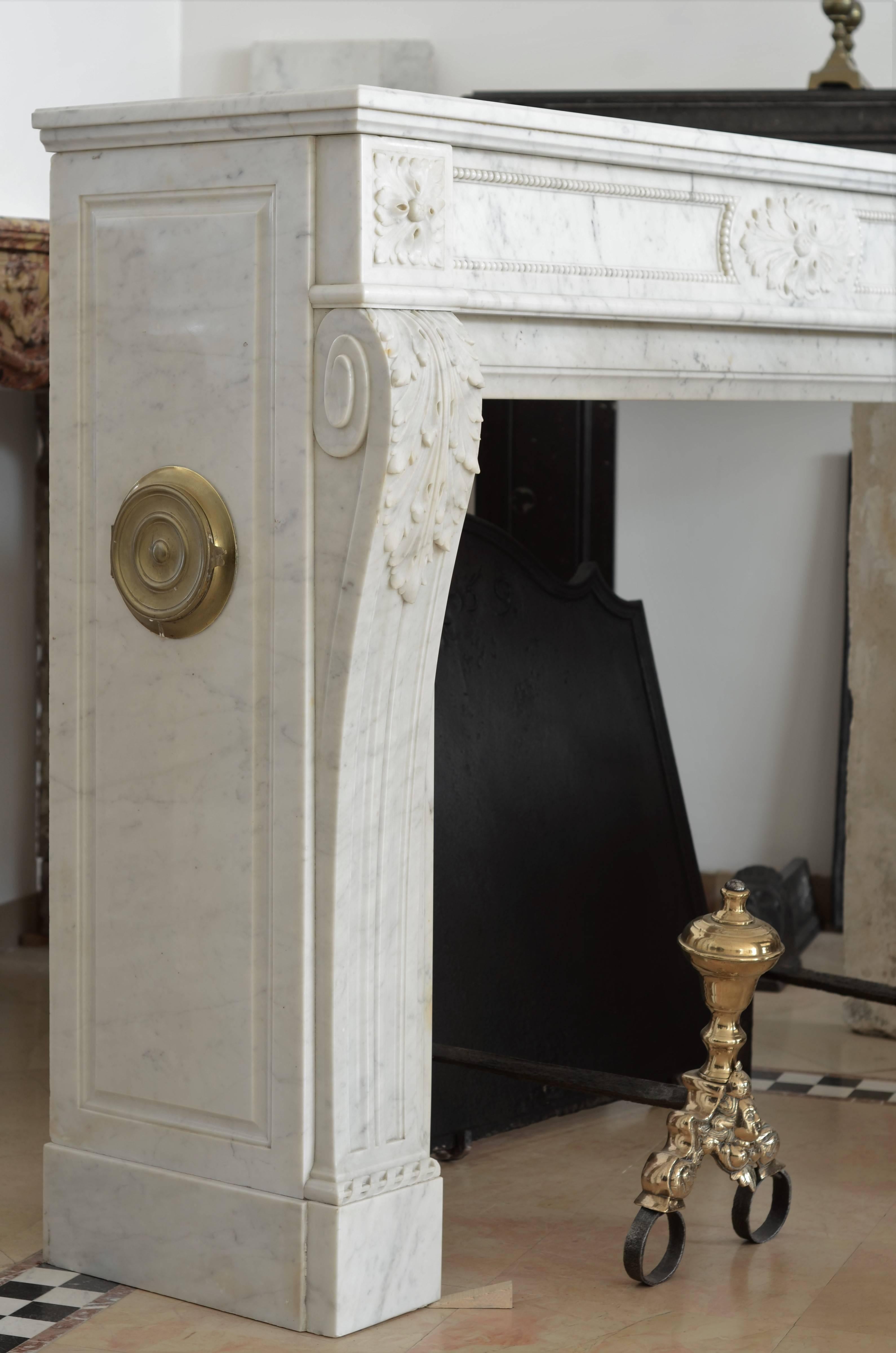 Stylish French Louis XVI Fireplace in Carrara White Marble 10