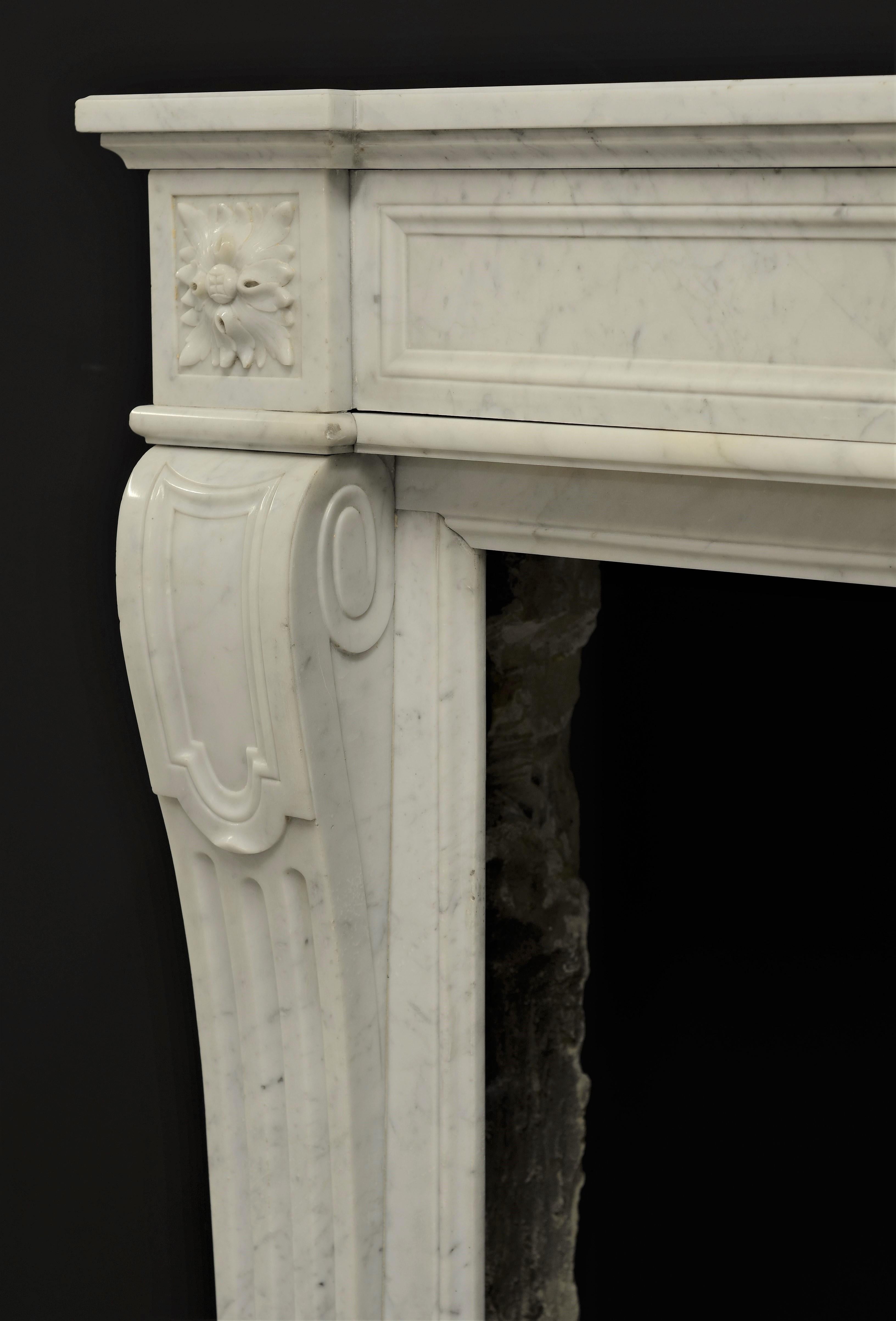 Carrara Marble Stylish French Louis XVI Fireplace in Carrara White Marble