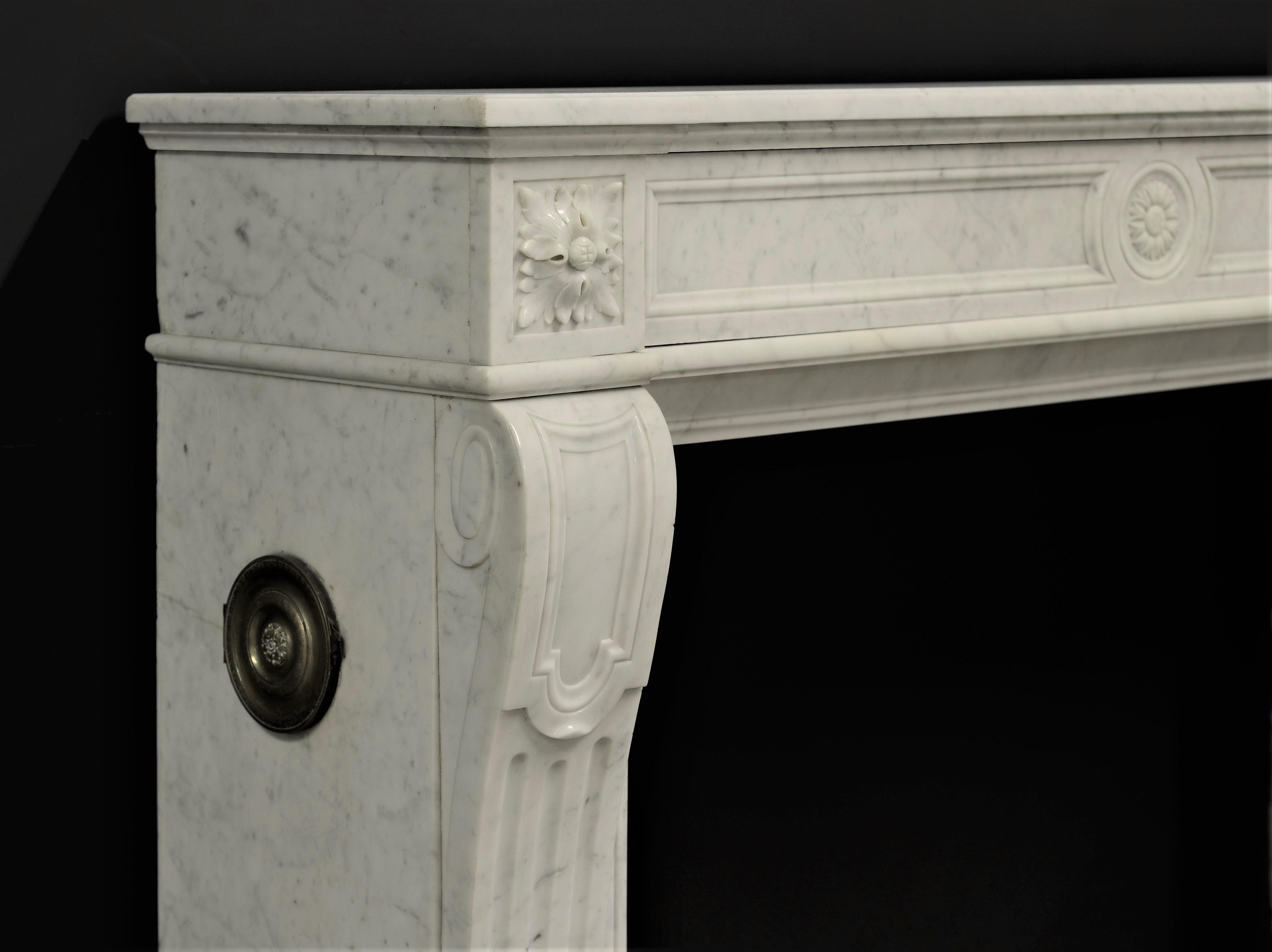 Stylish French Louis XVI Fireplace in Carrara White Marble 2