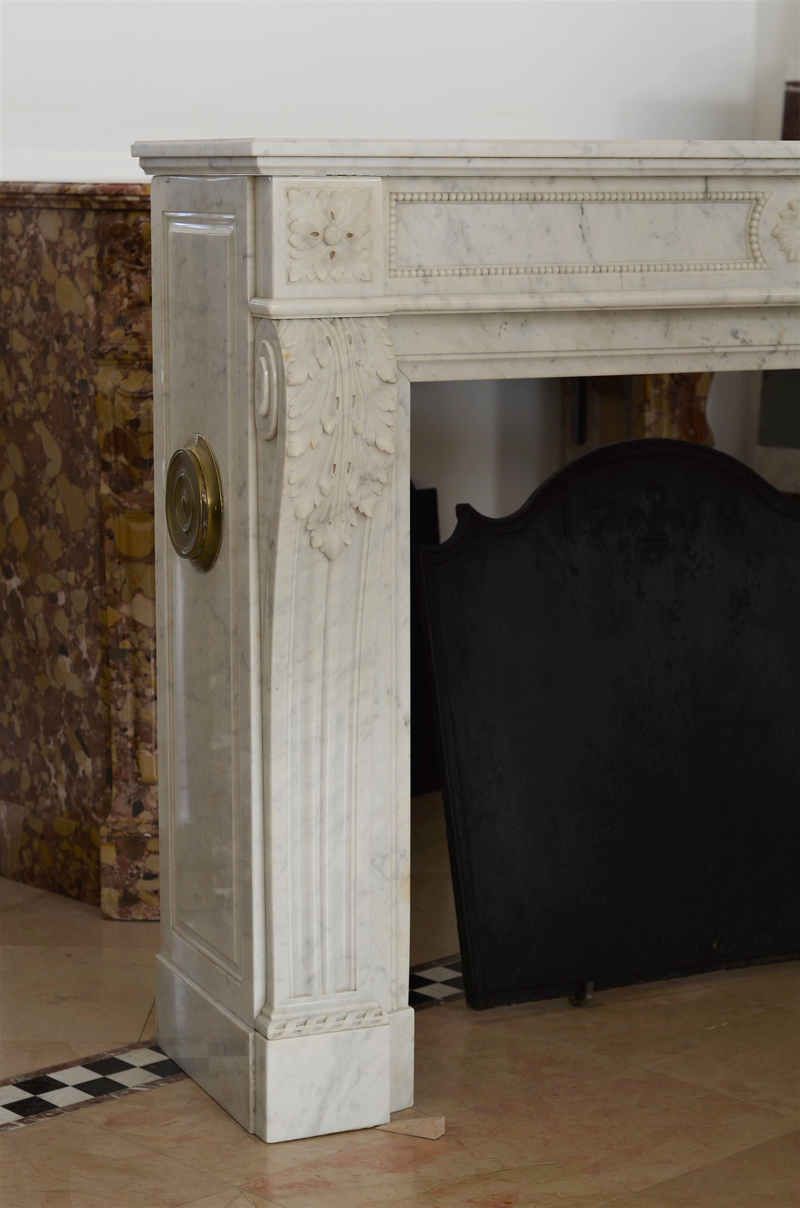 Stylish French Louis XVI Fireplace in Carrara White Marble 1