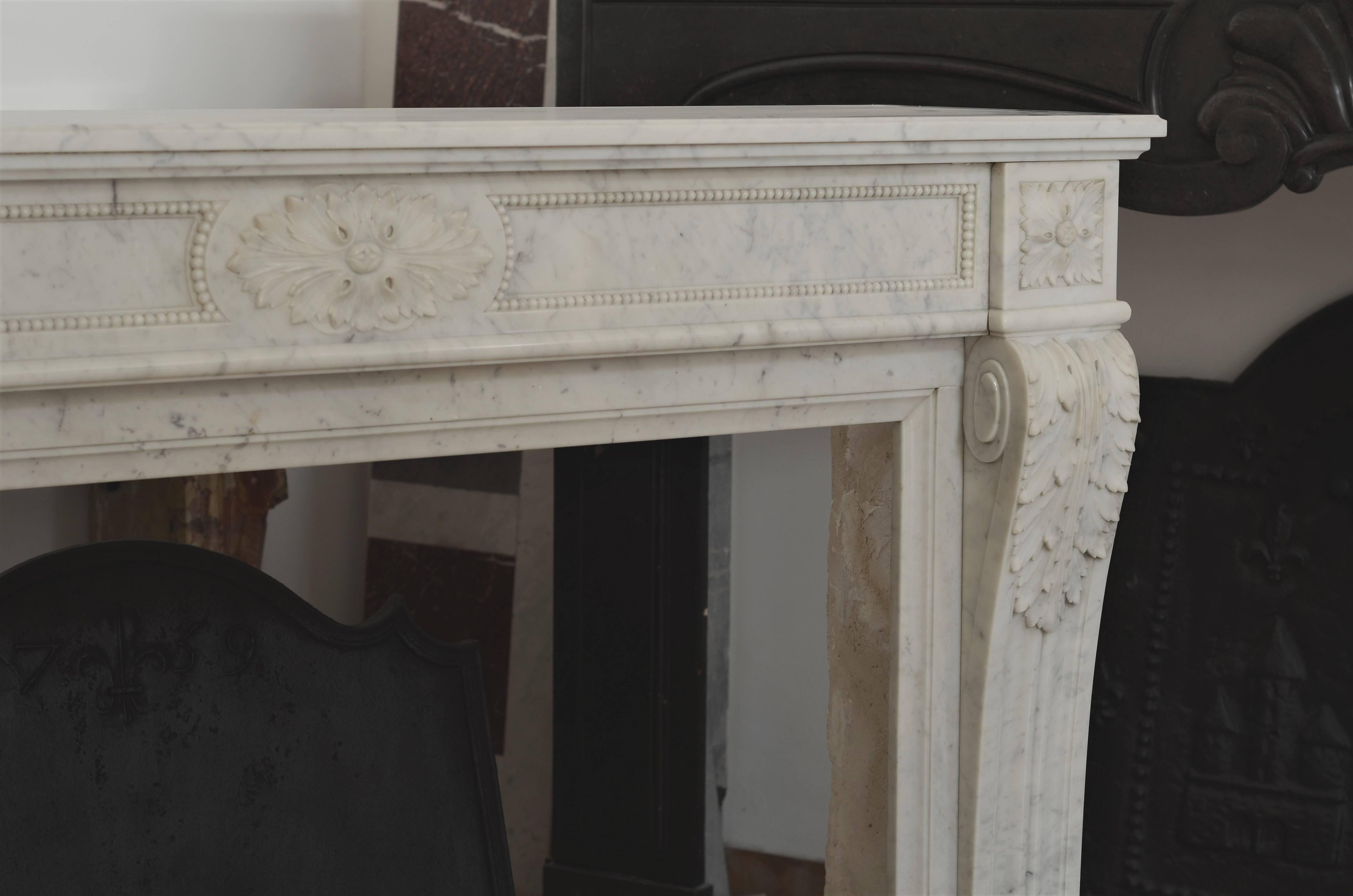 Stylish French Louis XVI Fireplace in Carrara White Marble 2