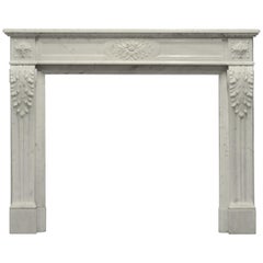 Antique Stylish French Louis XVI Fireplace in Carrara White Marble