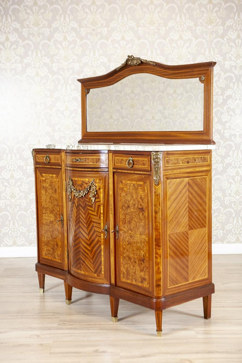 Elegante buffet francese in mogano con specchio, fine XIX secolo In condizioni buone in vendita a Opole, PL