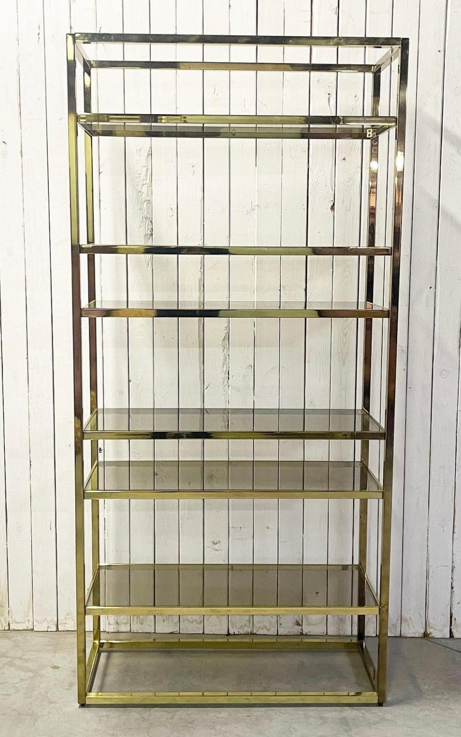 20th Century Stylish French Mid-Century Hollywood Regency Brass Etagere For Sale