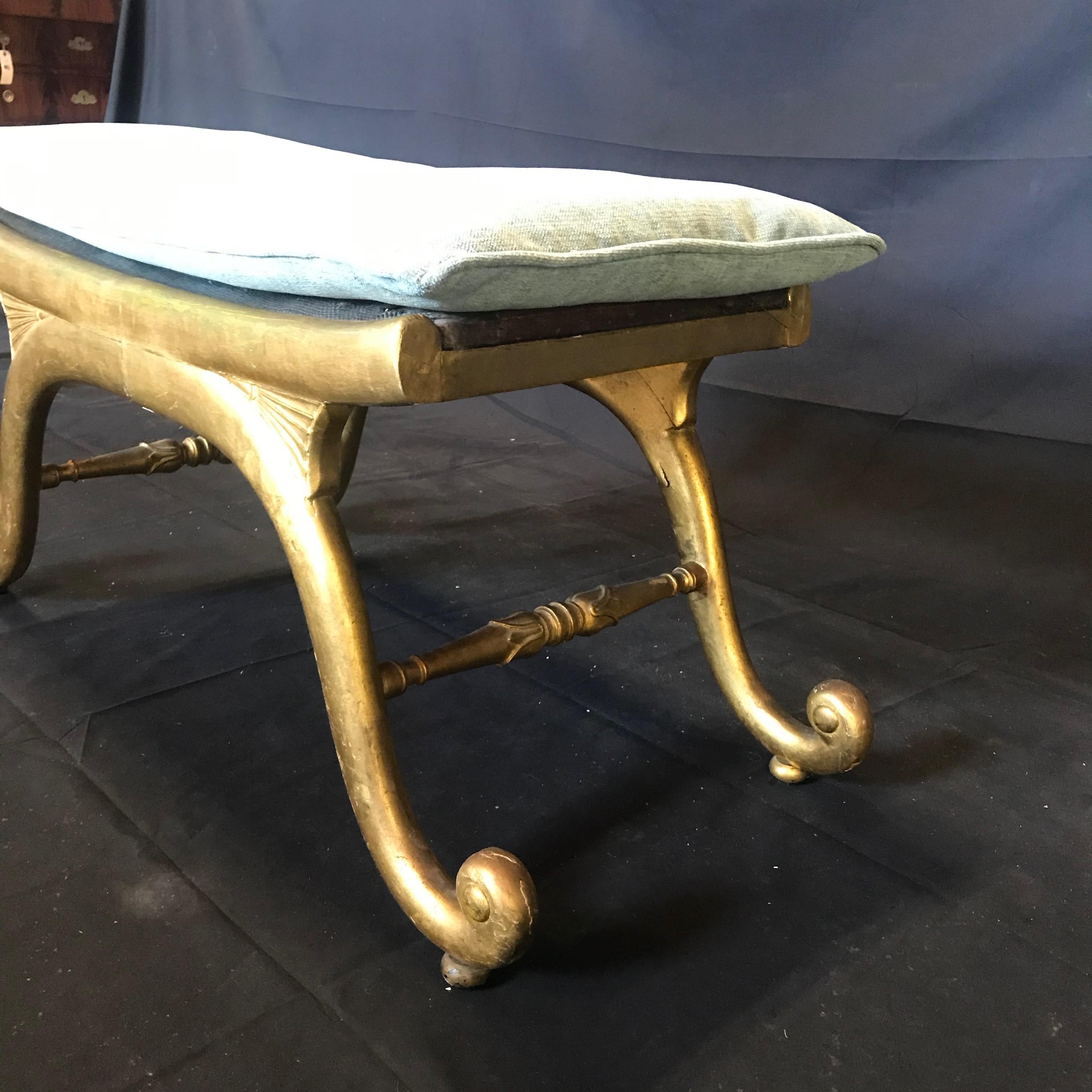 Wood Stylish French Neoclassical Gold Gilt Bench