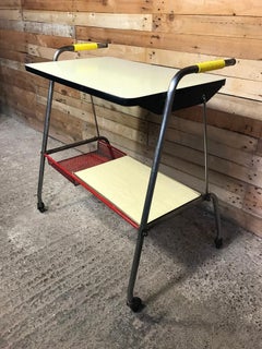 Stylish French Retro 1950s Drinks Trolley on Wheels with Two-Tier Shelves
