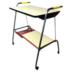 Stylish French Retro 1950s Drinks Trolley on Wheels with Two-Tier Shelves