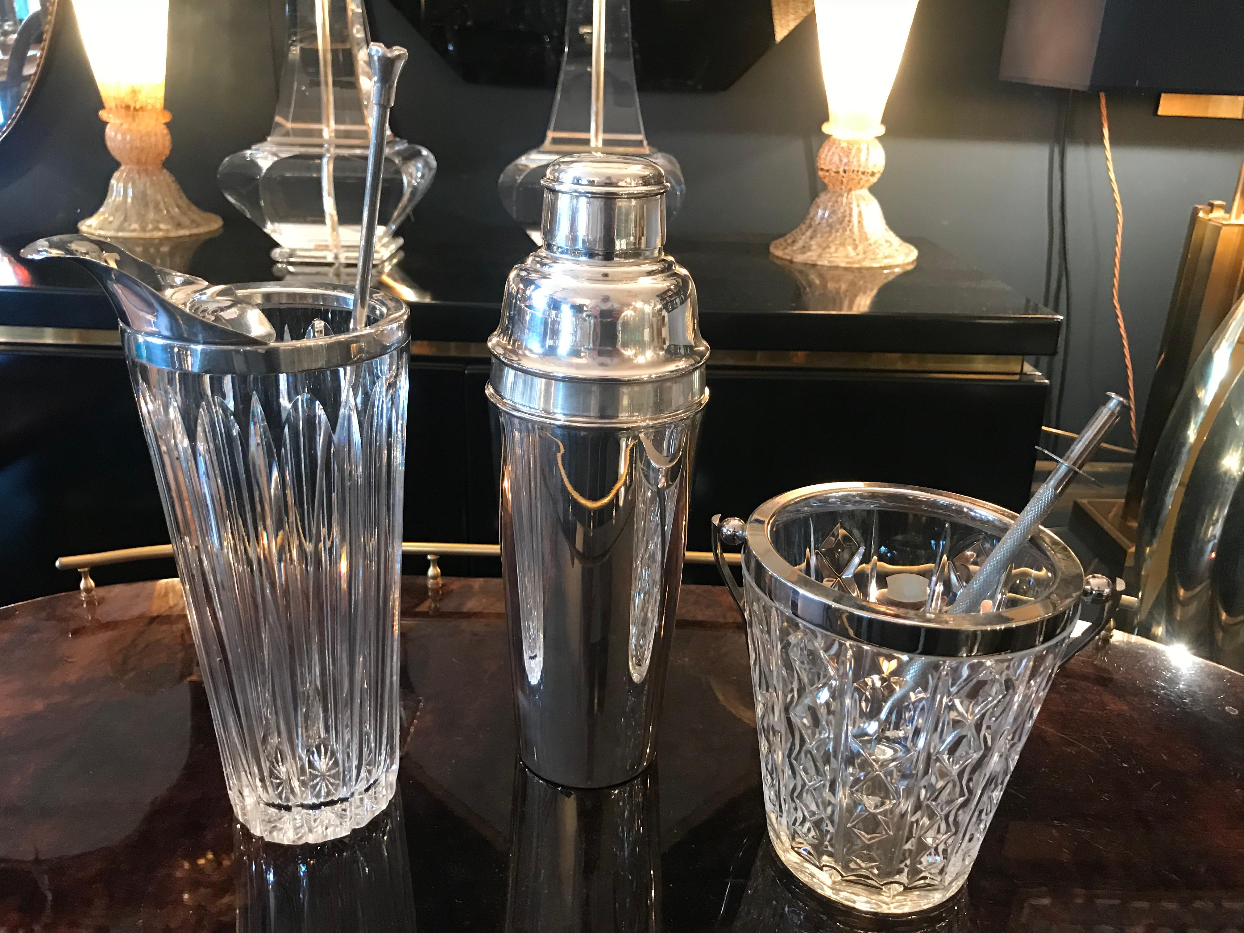 Stylish French Silver Plated and Crystal Cocktail Mixing Jug and Muddlingspoon 8