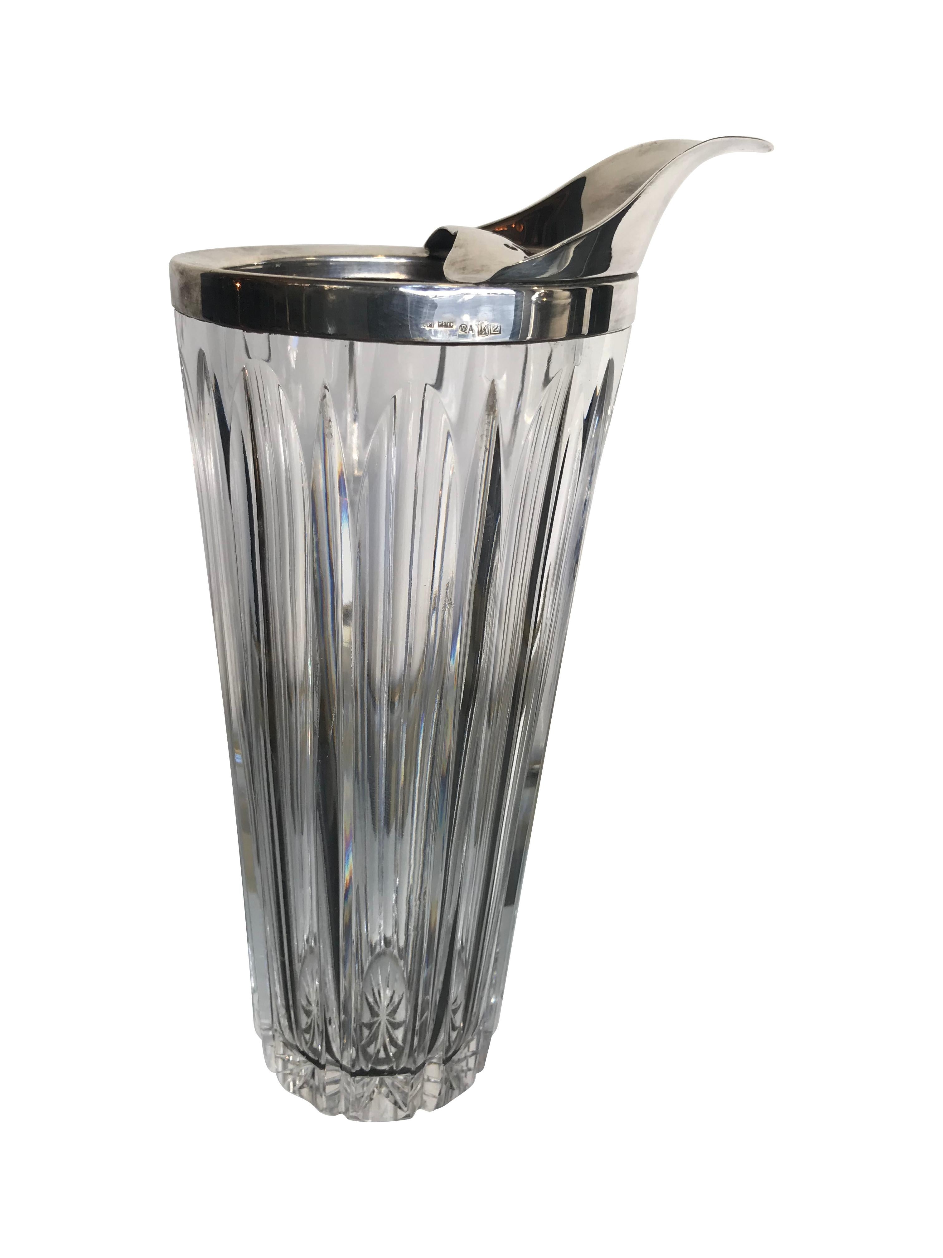 Mid-Century Modern Stylish French Silver Plated and Crystal Cocktail Mixing Jug and Muddlingspoon