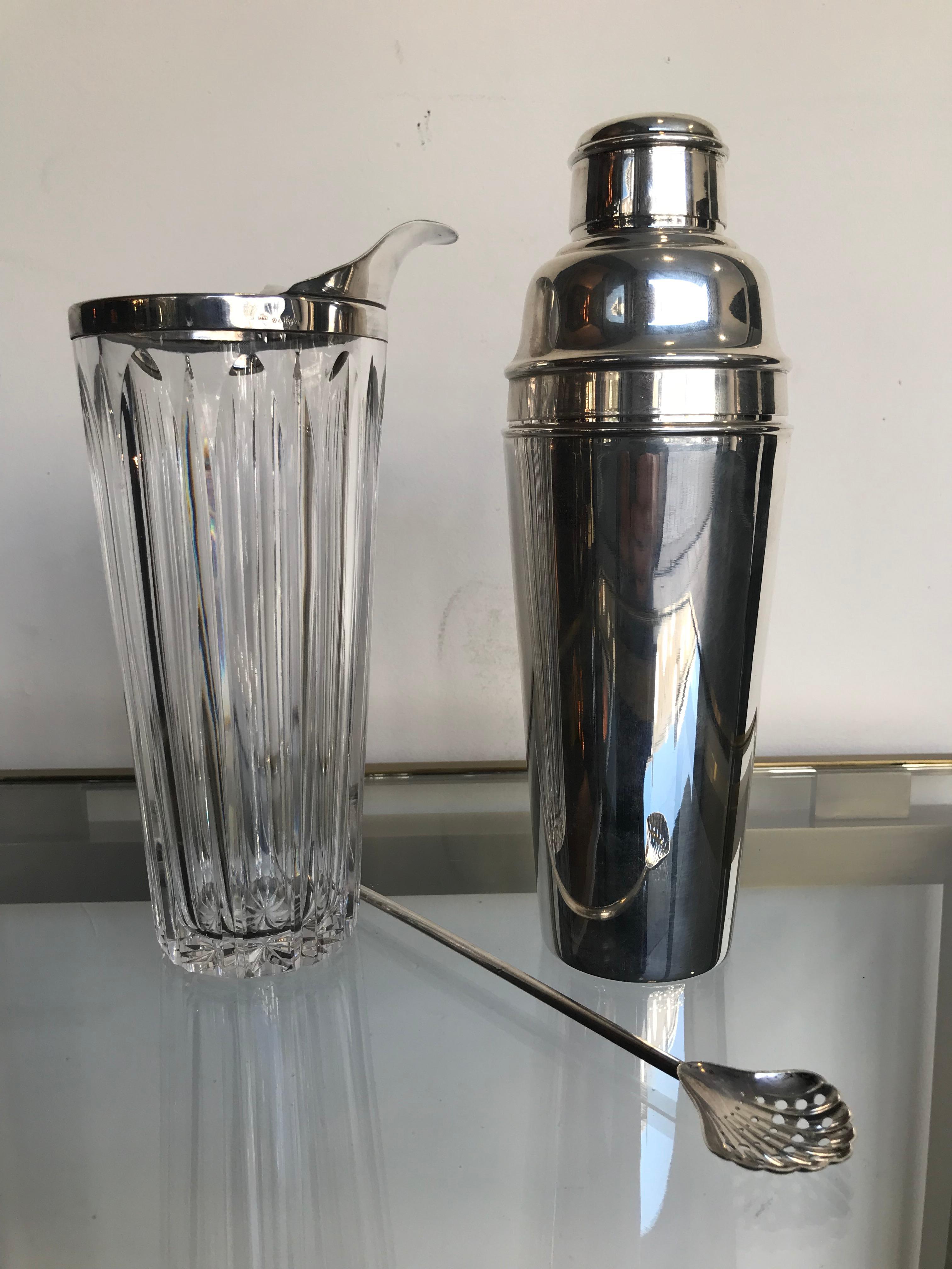Stylish French Silver Plated and Crystal Cocktail Mixing Jug and Muddlingspoon 4