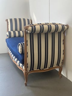 Stylish French Style Cerused Wood Loveseat with Updated Blue & White Upholstery