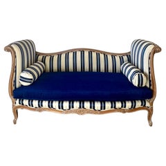Stylish French Style Cerused Wood Loveseat with Updated Blue & White Upholstery