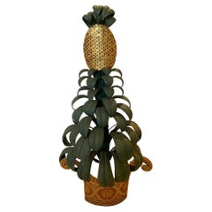 Stylish French Tole & Iron Painted Gilded Pineapple Wall Sculpture
