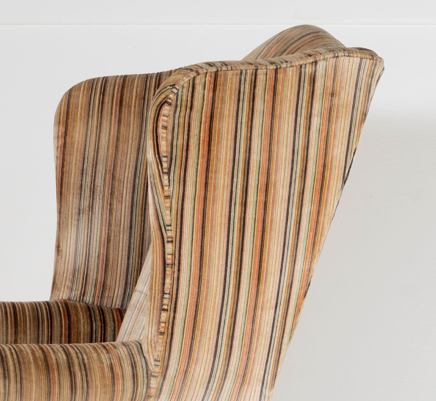 Stylish George III Style Wing Back Armchair in Original Striped Upholstery For Sale 3