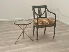 Stylish Gilt Iron Faux Bamboo & Glass Round Side End Table
