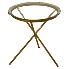 Stylish Gilt Iron Faux Bamboo & Glass Round Side End Table