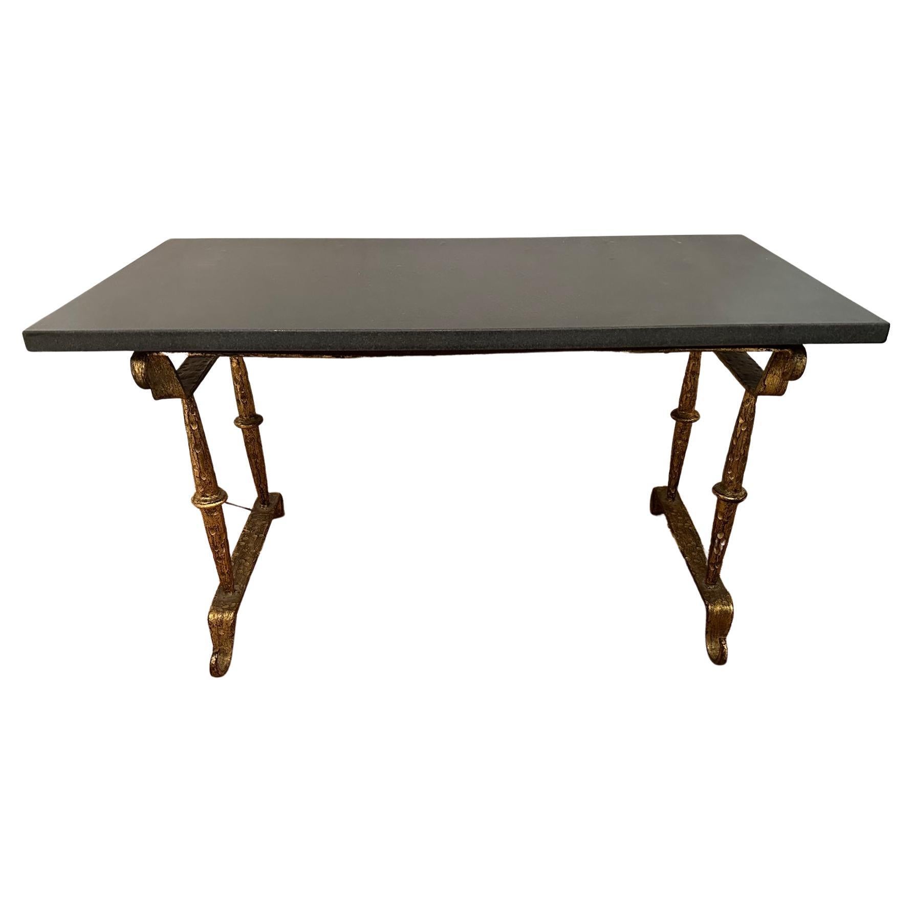 Stylish Giltiron Small Cocktail Table with Black Marble Top For Sale