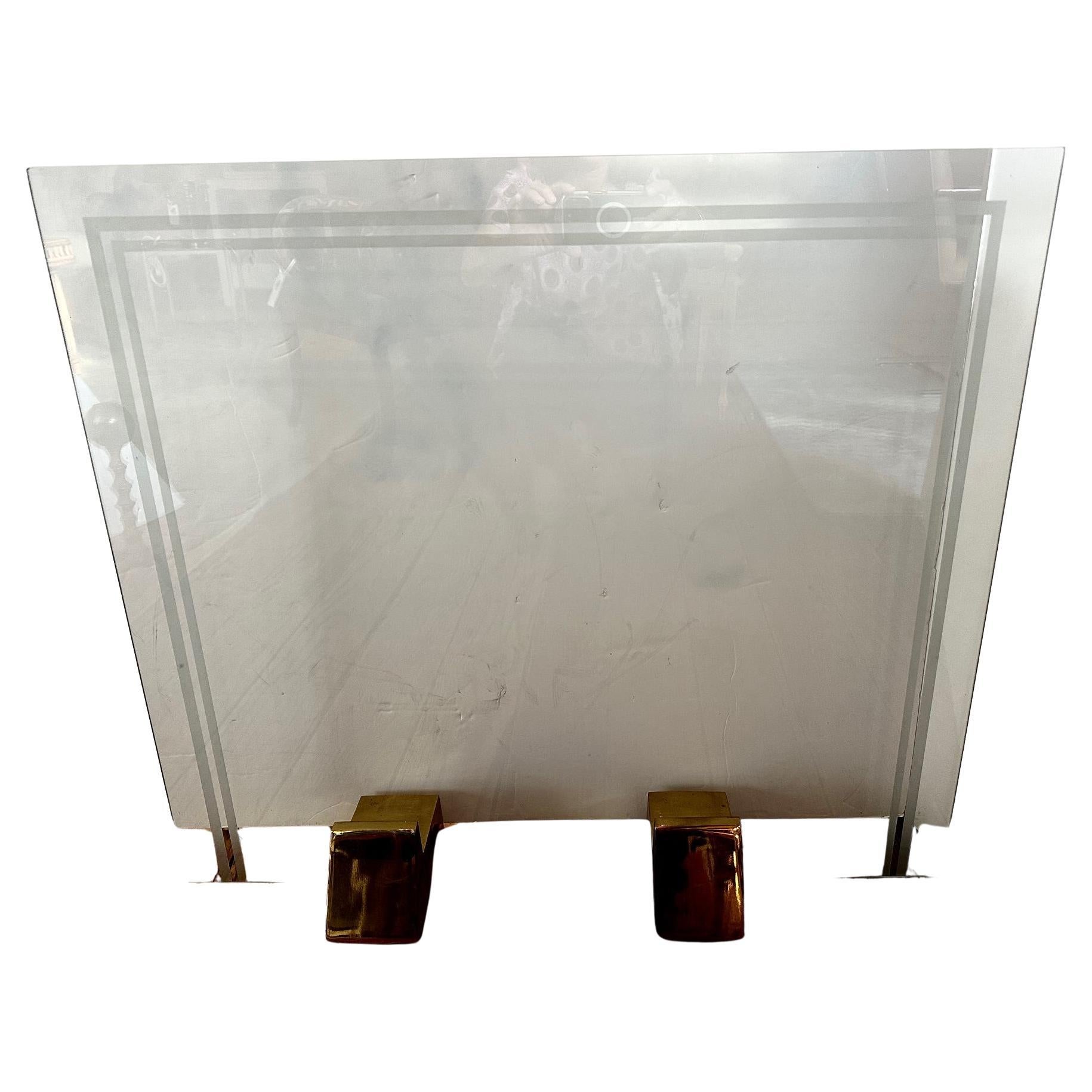 Stylish Glass & Brass Fireplace Screen