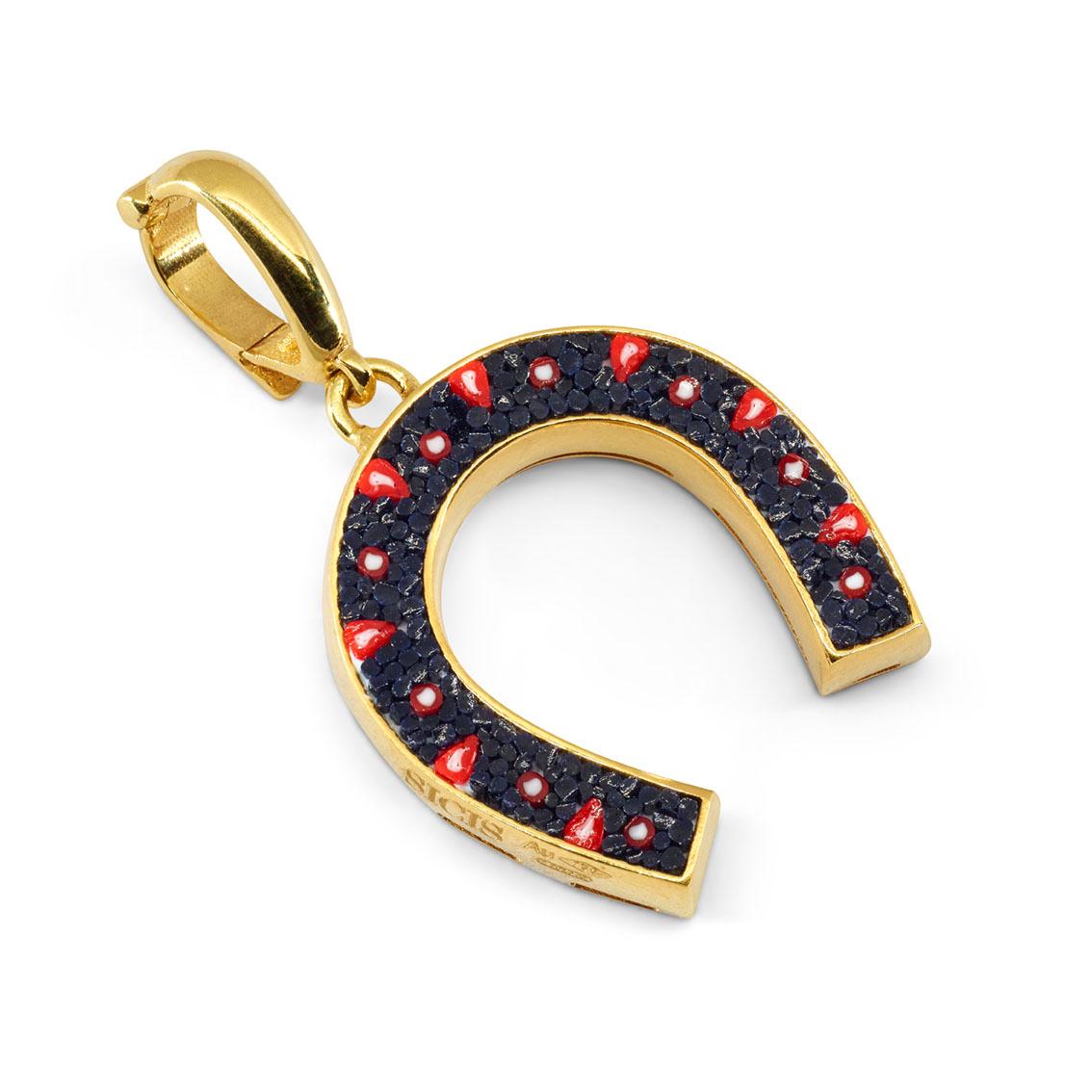 Contemporary Stylish Good Luck Pendant Yellow Gold Hand Decorated with Micro Mosaic For Sale