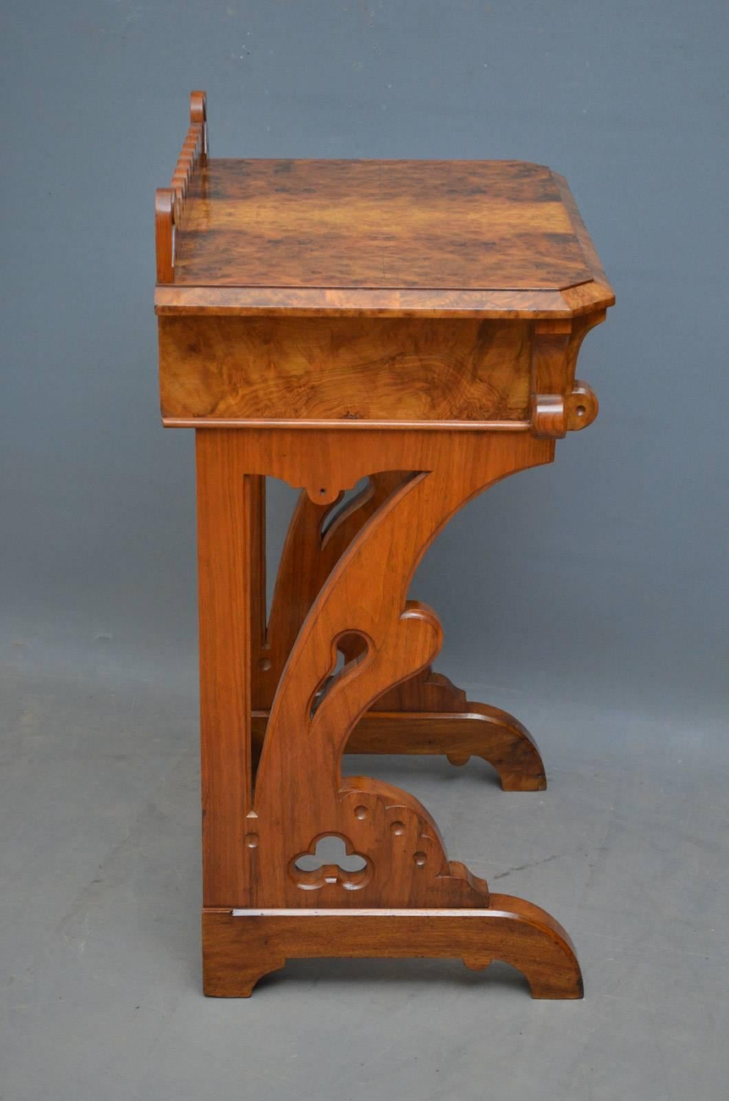 Stylish Gothic Revival Burr Walnut Console Table For Sale 6