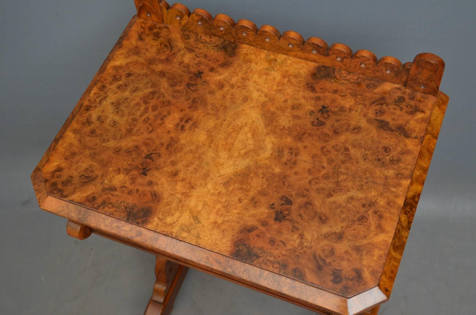 English Stylish Gothic Revival Burr Walnut Console Table For Sale