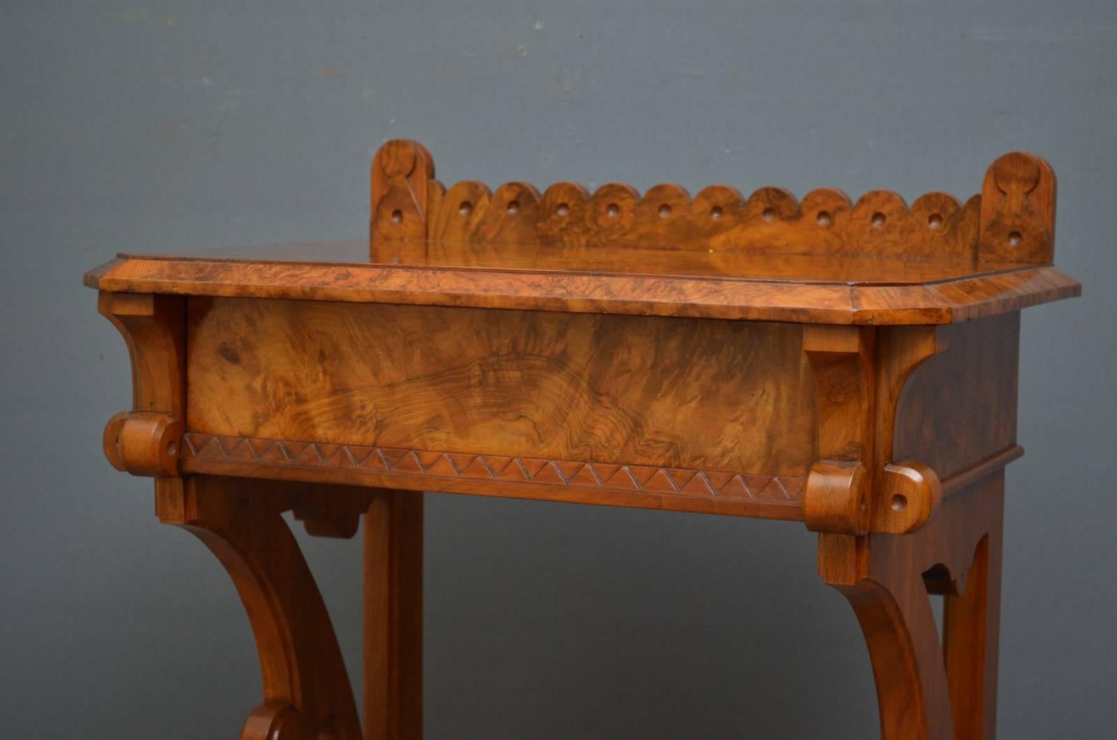 Stylish Gothic Revival Burr Walnut Console Table In Excellent Condition For Sale In Whaley Bridge, GB