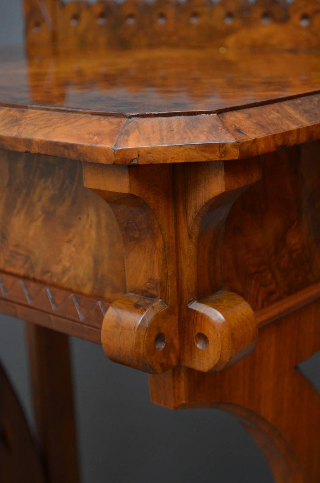 Stylish Gothic Revival Burr Walnut Console Table For Sale 2