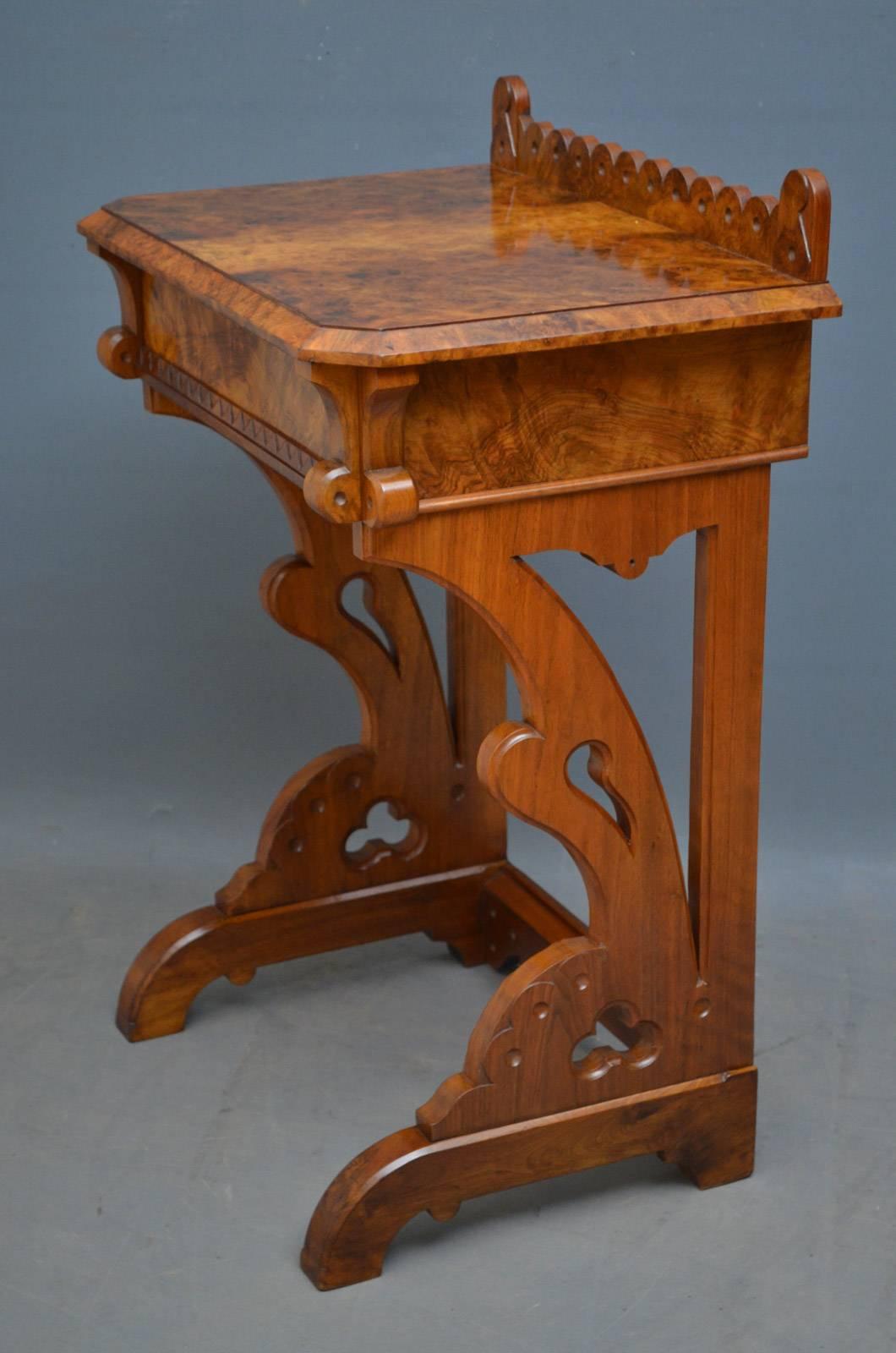 Stylish Gothic Revival Burr Walnut Console Table For Sale 3