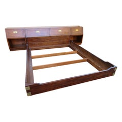 Stylish Henredon Scene One Walnut Queen Size Headboard Night Stand Mid-Century