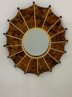 Stylish Hollywood Regency Hammered Coconut Shell Starburst Mirror