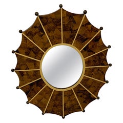 Stylish Hollywood Regency Hammered Coconut Shell Starburst Mirror