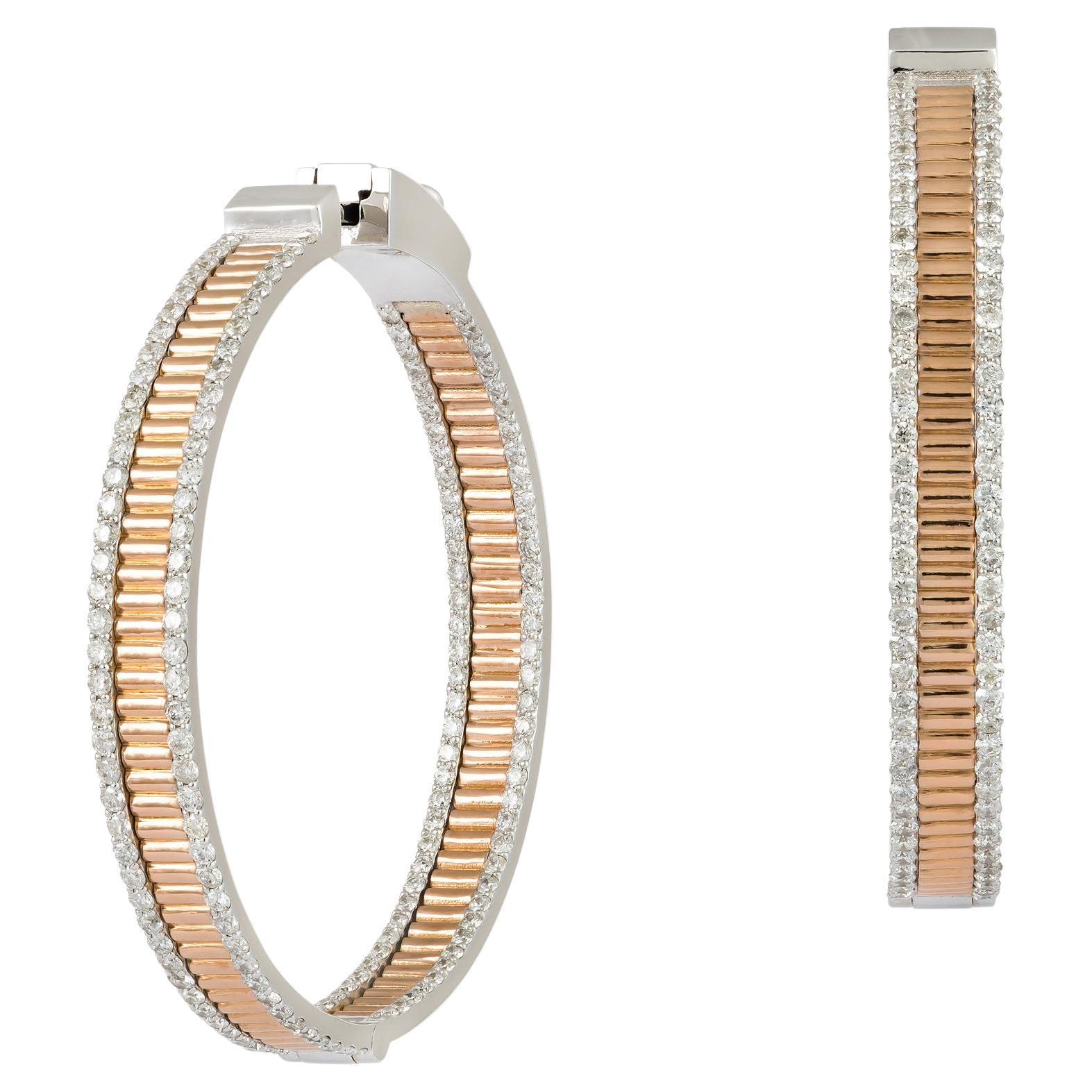 Stylish Hoop White Pink Gold 18K Earrings  Diamond For Her For Sale