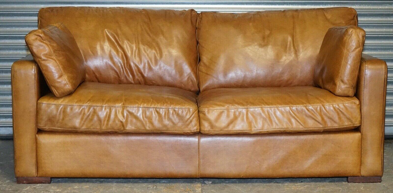 Stylish House of Fraser Heritage Brown Leather Three Seater Sofa