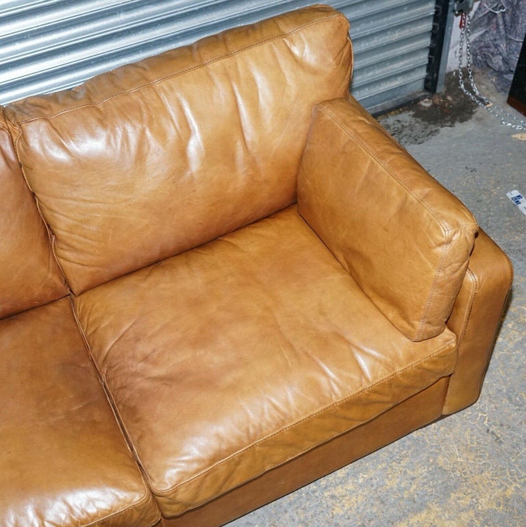 Stylish House of Fraser Heritage Brown Leather Three Seater Sofa at