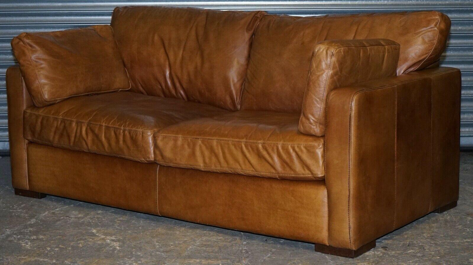 Stylish House of Fraser Heritage Brown Leather Three Seater Sofa