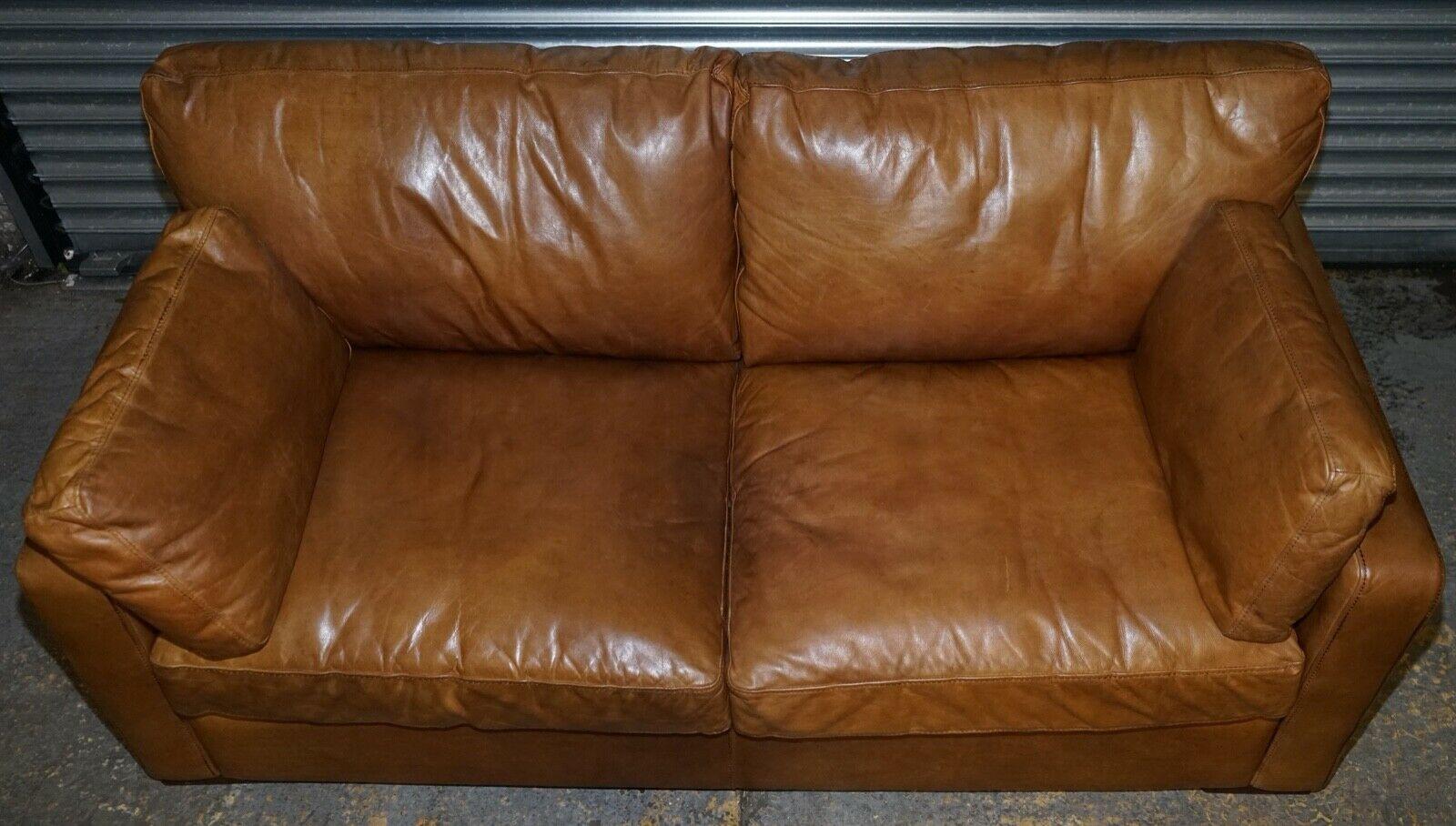 Stylish House of Fraser Heritage Brown Leather Three Seater Sofa In Good Condition In West Sussex, Pulborough