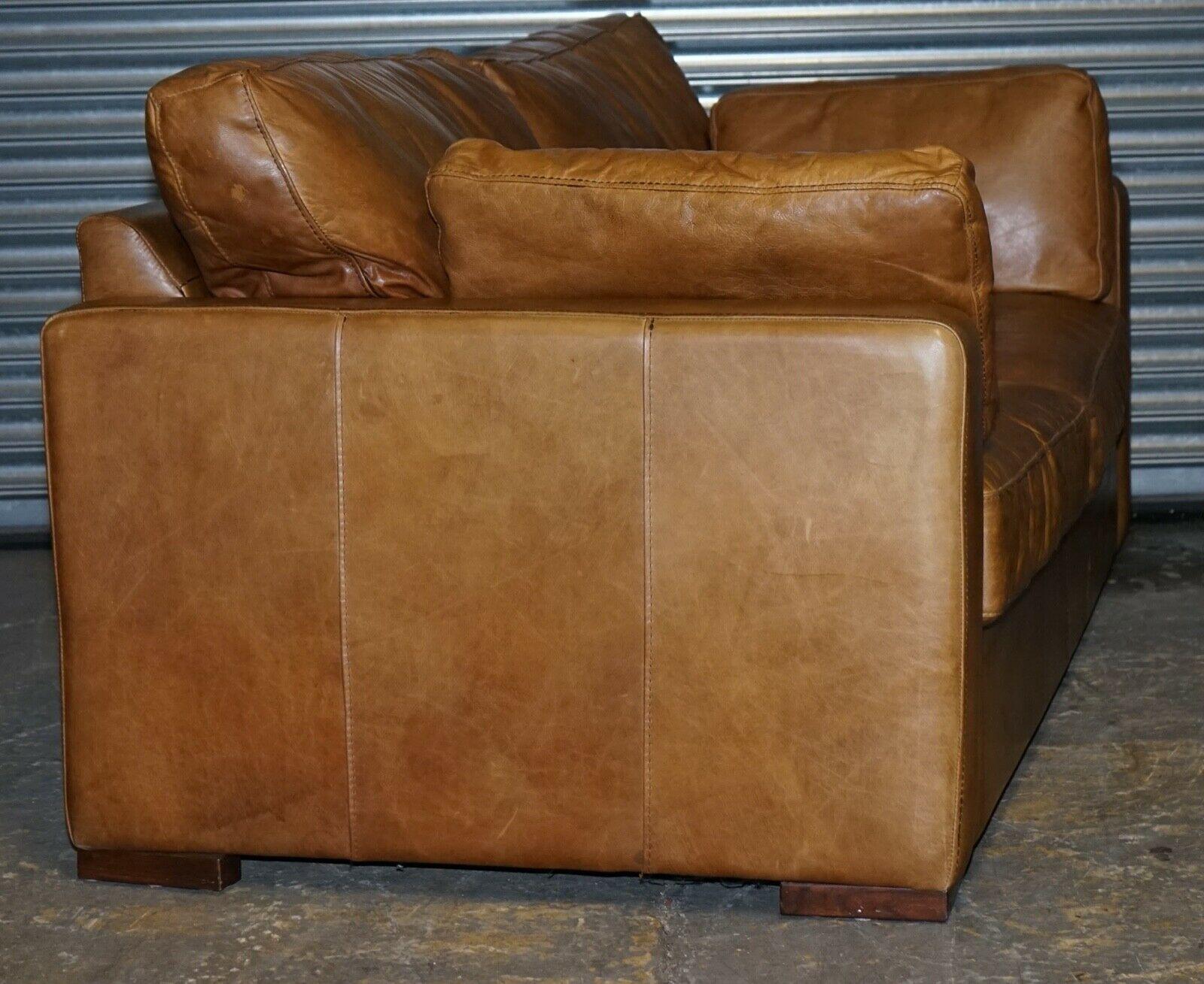 Stylish House of Fraser Heritage Brown Leather Three Seater Sofa 1