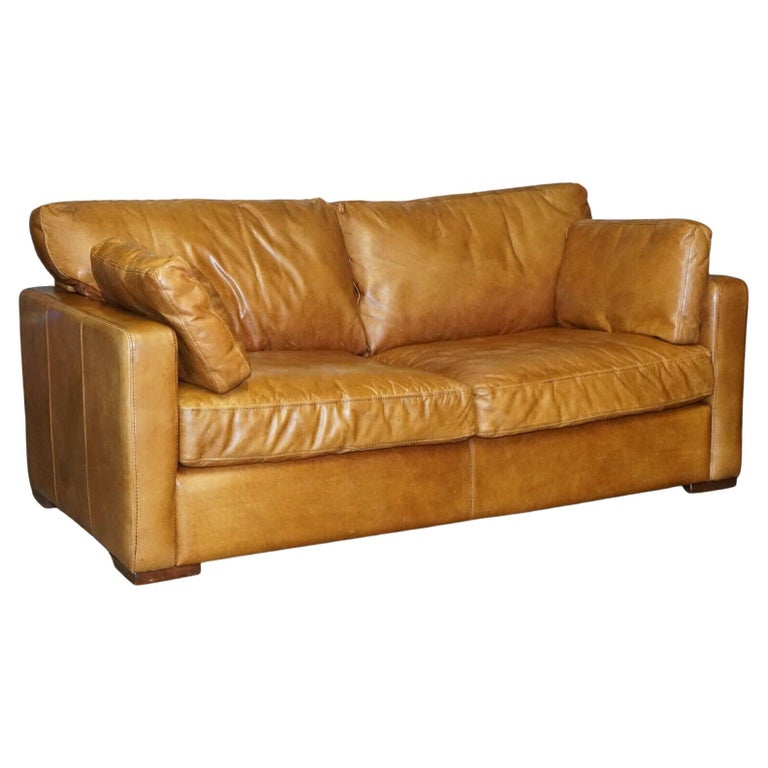 Stylish House of Fraser Heritage Brown Leather Three Seater Sofa at