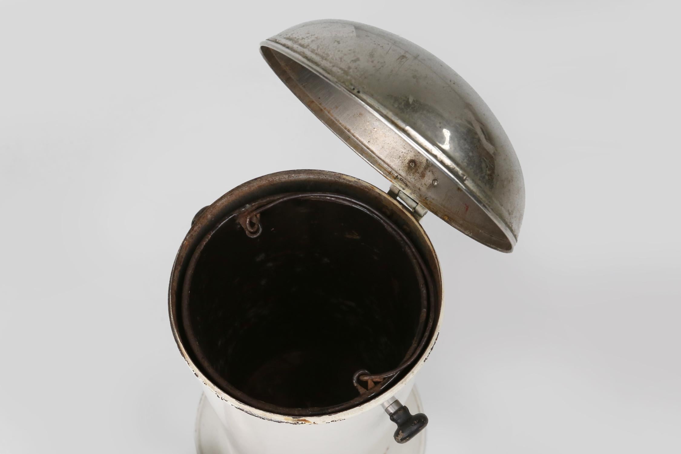 Stylish industrial off white metal garbage can, Belgium 1950s 2