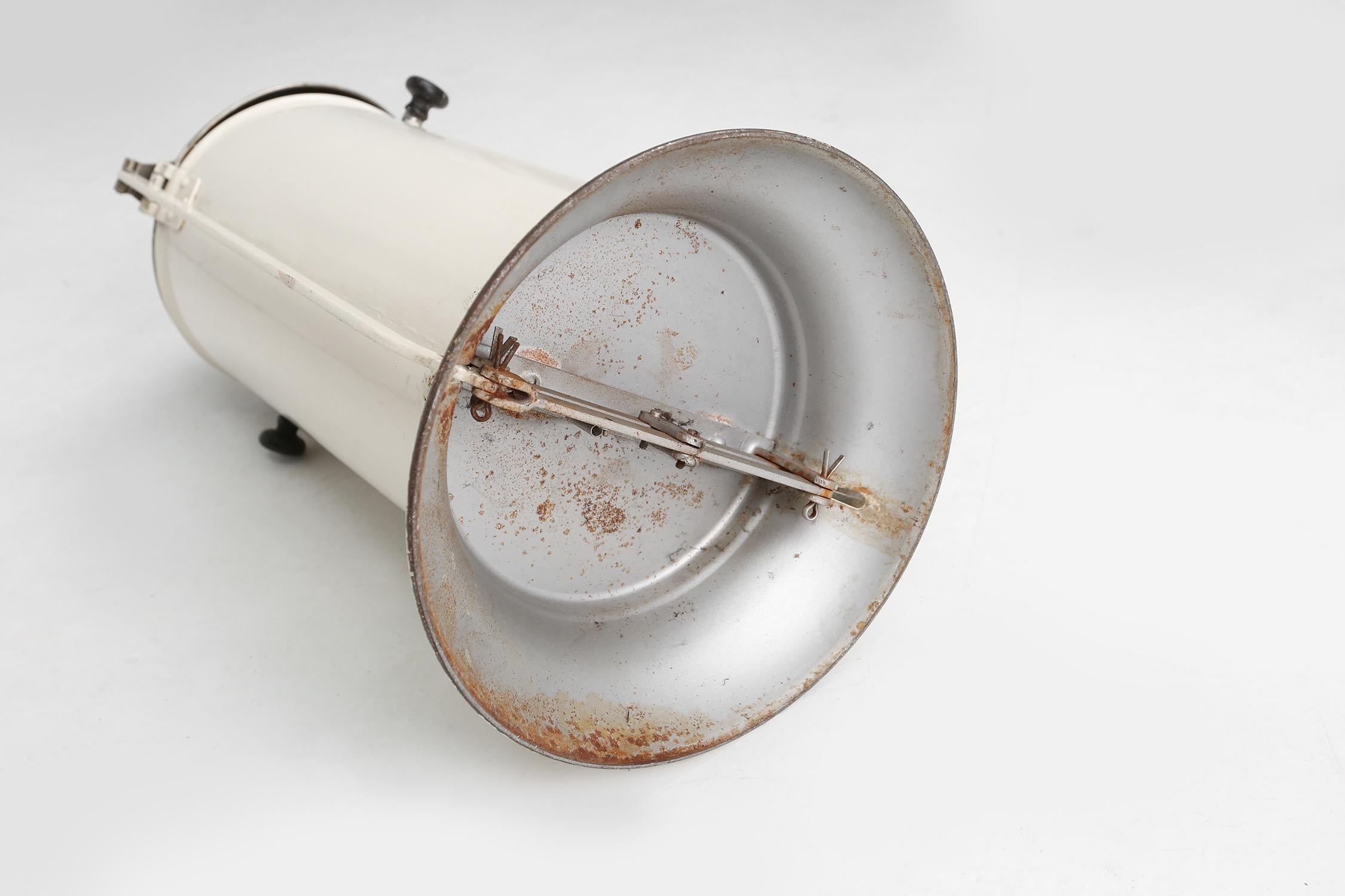 Stylish industrial off white metal garbage can, Belgium 1950s 3