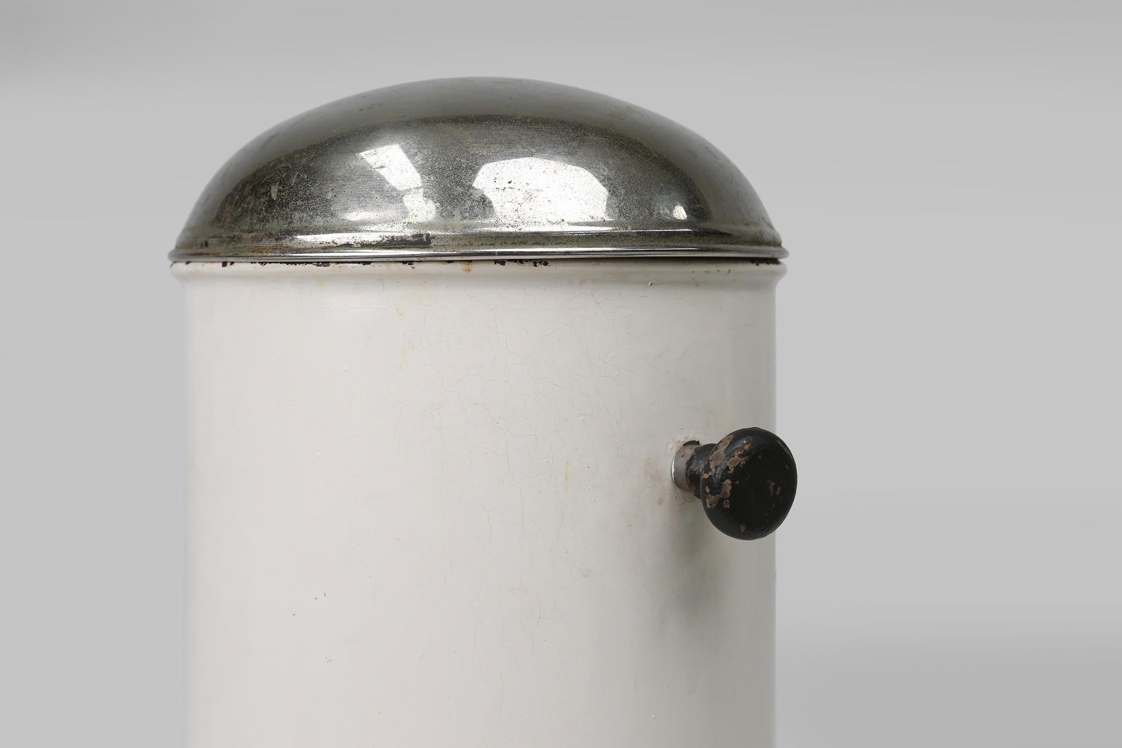 Belgian Stylish industrial off white metal garbage can, Belgium 1950s