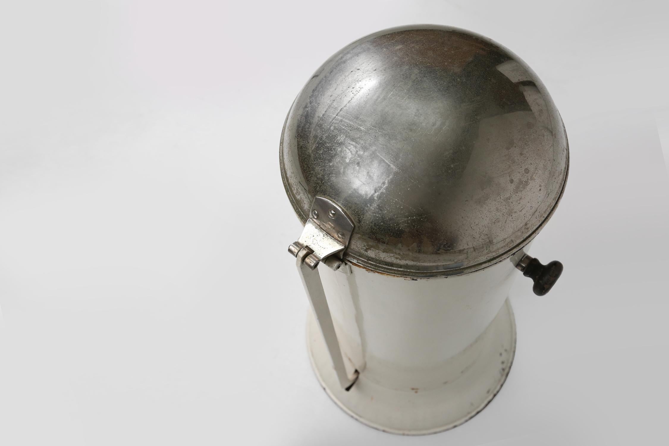 Metal Stylish industrial off white metal garbage can, Belgium 1950s