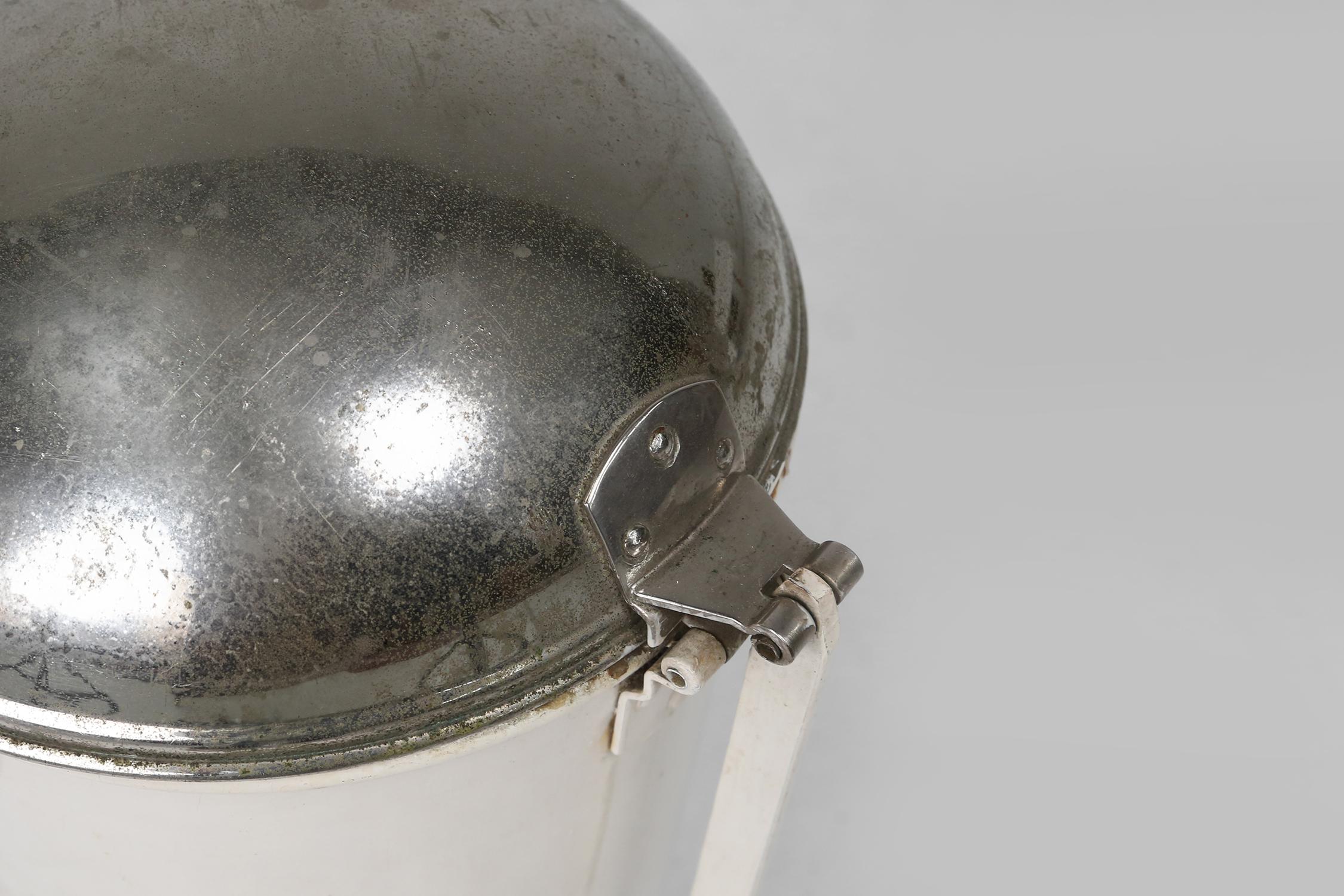 Stylish industrial off white metal garbage can, Belgium 1950s 1