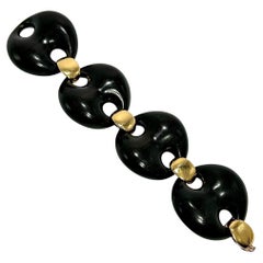 Elegante pulsera italiana de eslabones de oro amarillo de 18 quilates y ébano de 1,75 pulgadas de ancho by Oromalia
