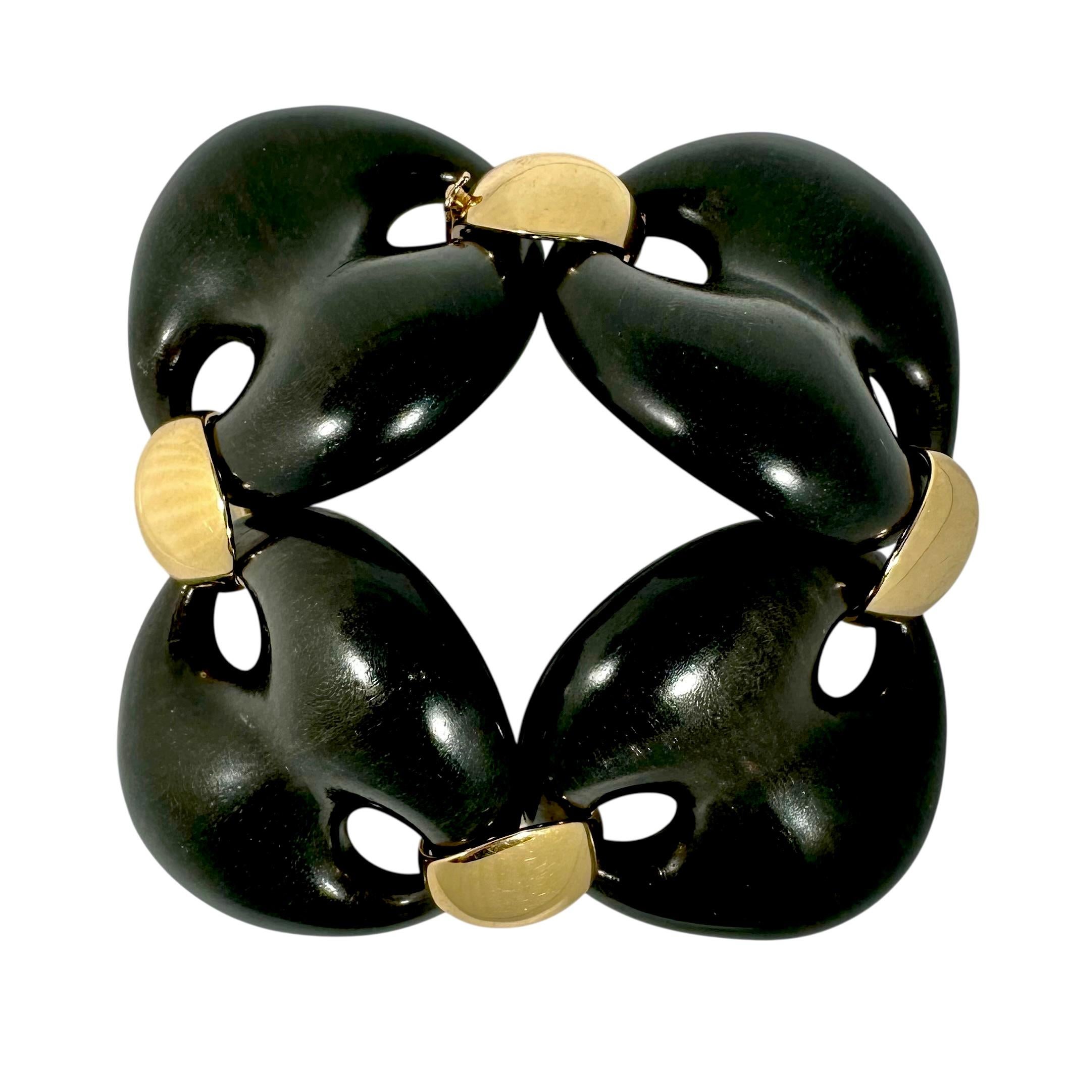 Elegante pulsera italiana de eslabones de oro amarillo de 18 quilates y ébano de 1,75 pulgadas de ancho by Oromalia en venta 2