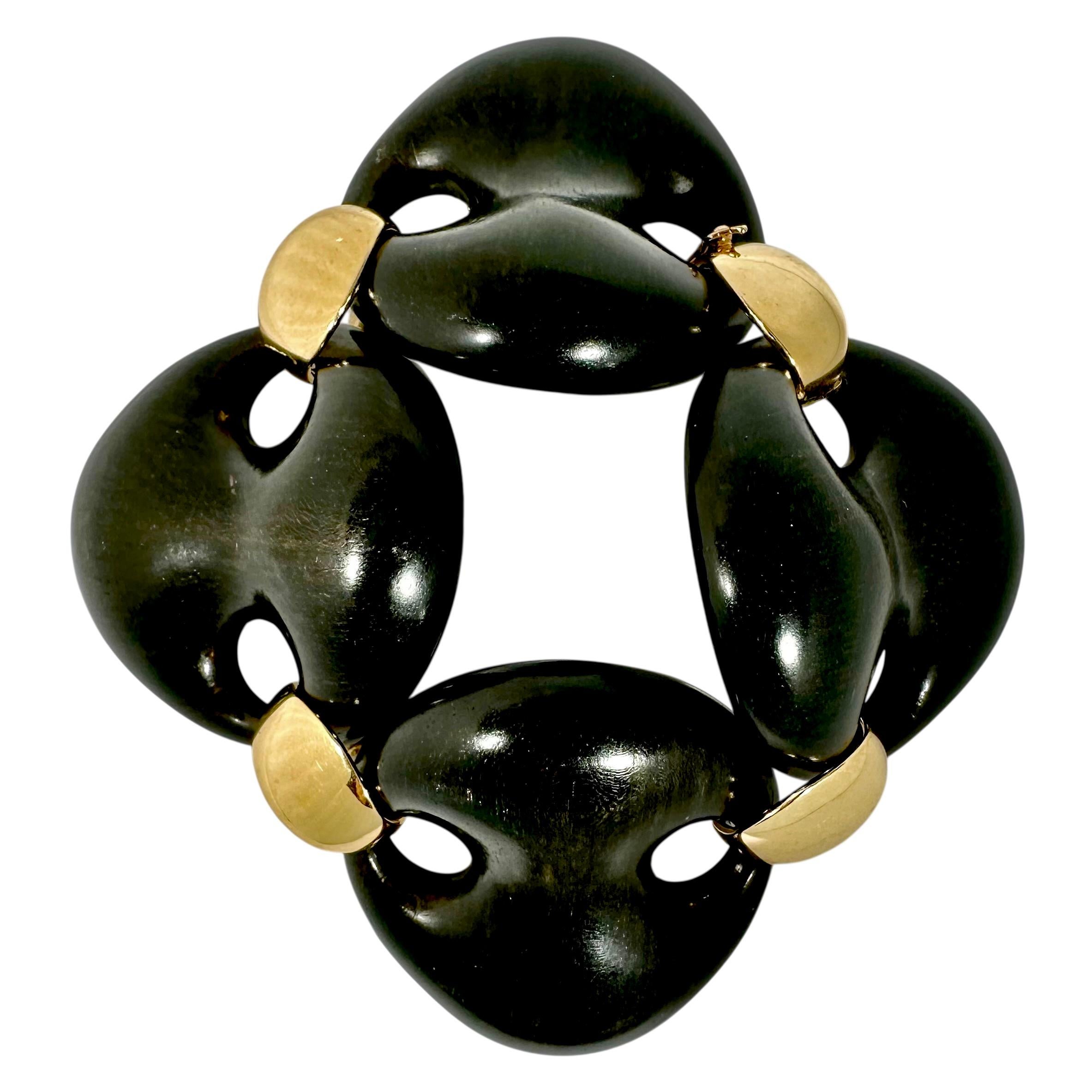 Elegante pulsera italiana de eslabones de oro amarillo de 18 quilates y ébano de 1,75 pulgadas de ancho by Oromalia en venta 3
