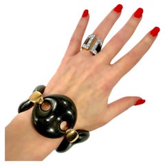 Elegante pulsera italiana de eslabones de oro amarillo de 18 quilates y ébano de 1,75 pulgadas de ancho by Oromalia